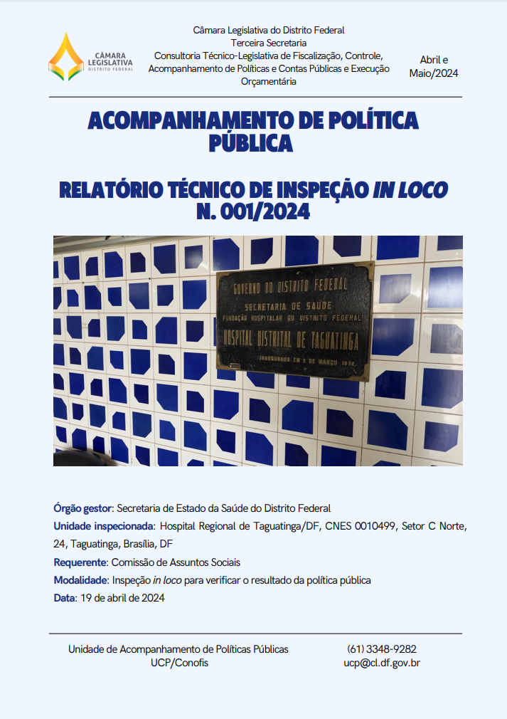 Relatório Técnico de Inspeção in loco n. 001/2024 – Hospital Regional de Taguatinga (HRT)