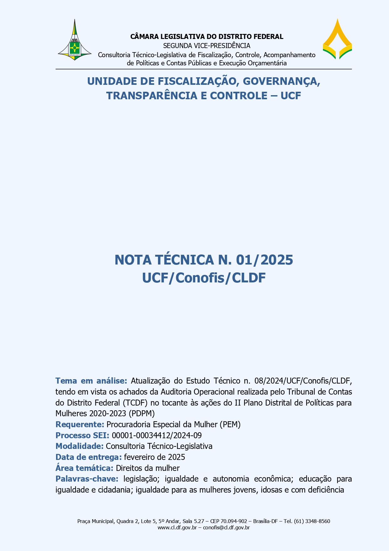 Capa Nota Técnica n. 01/2025/UCF