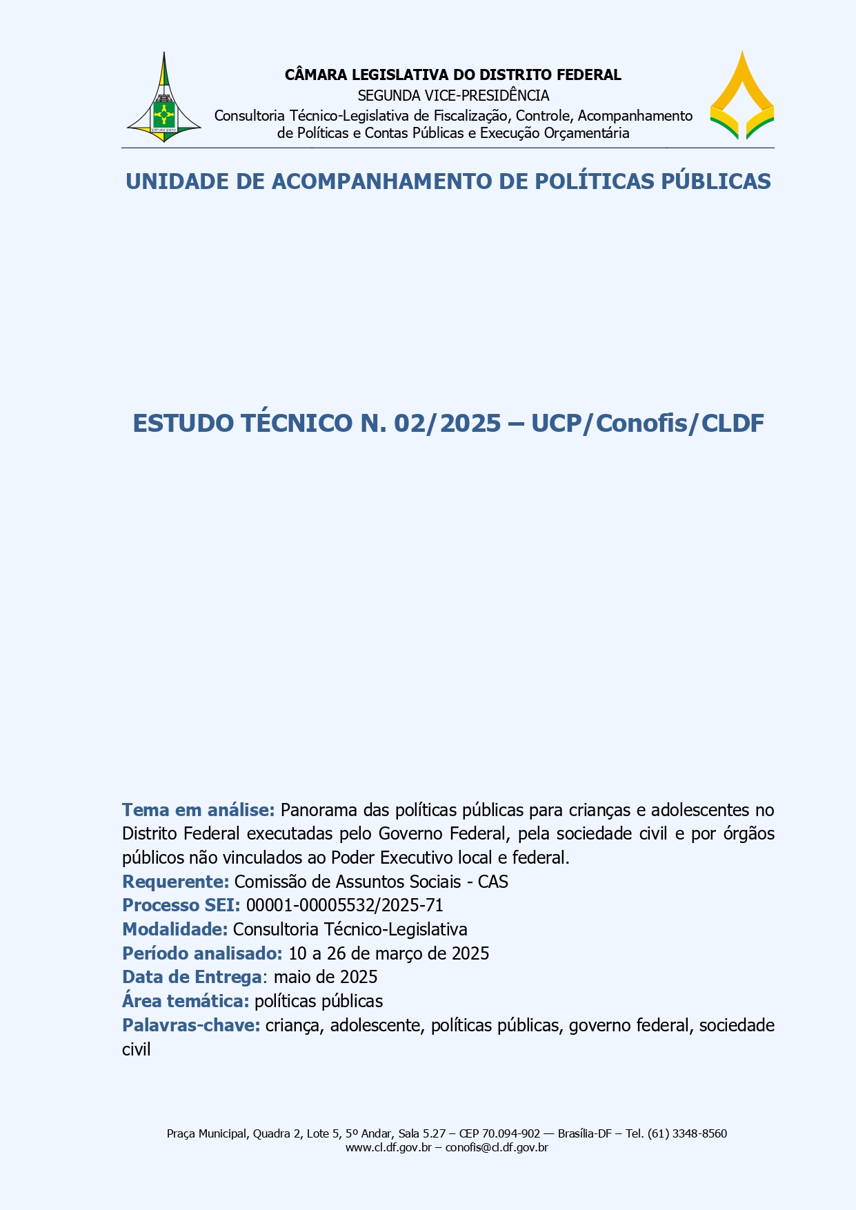 Capa do Estudo Técnico 2/2025, com informações gerais