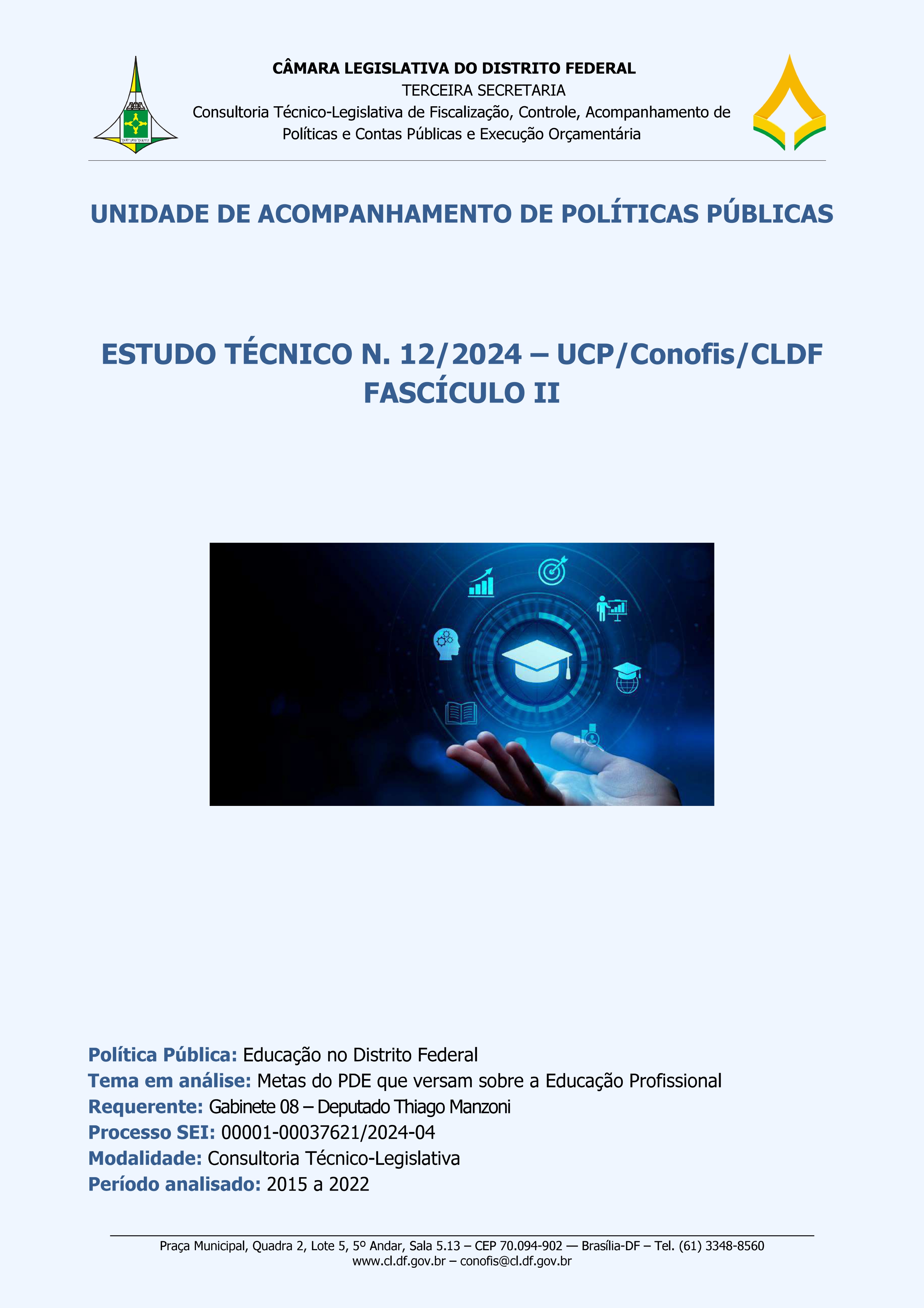 Capa Estudo Técnico n. 12/2024/UCP/CONOFIS/CLDF - PDE - Fascículo II 