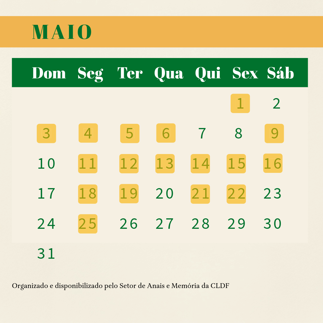 Calendário de maio de 2026